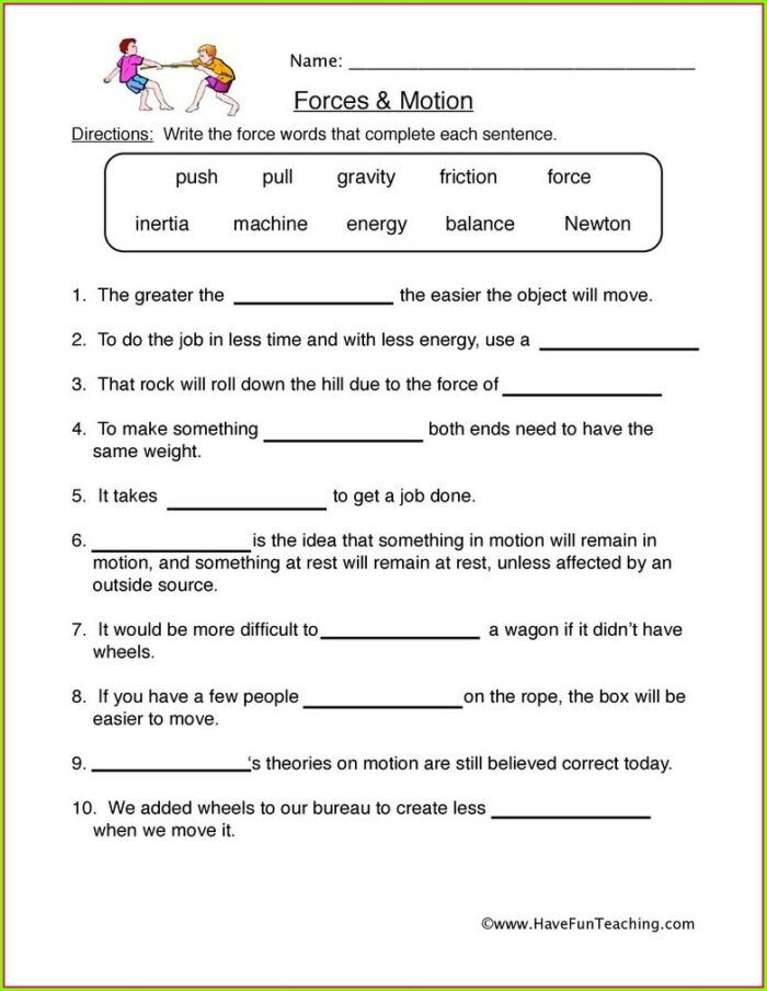 5th Grade Science Force And Motion Quiz