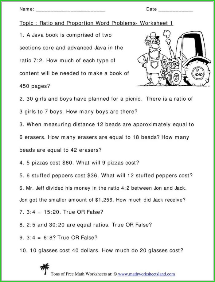 8th Grade Ratio And Proportion Word Problems Worksheet With Answers