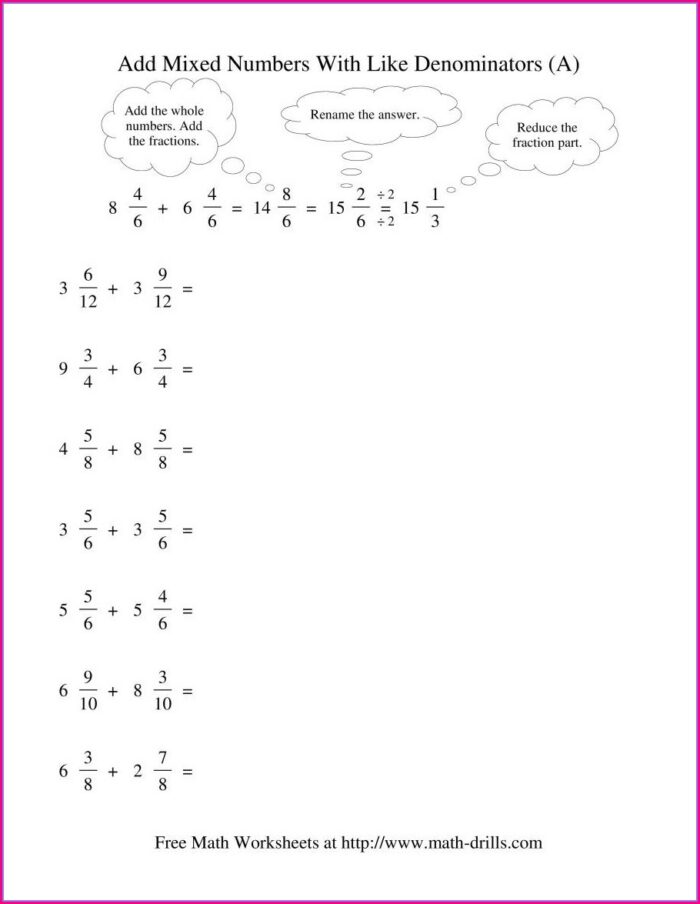 Add Fractions With Unlike Denominators Worksheet