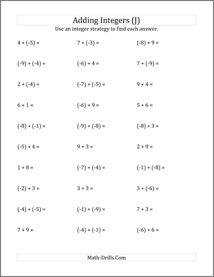 Adding Positive And Negative Rational Numbers Worksheet