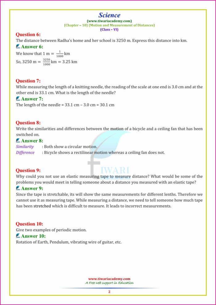 Class 6 Science Chapter 10 Worksheet