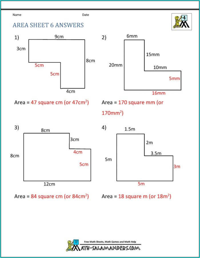 Finding Area Of Irregular Shapes Worksheet With Answers