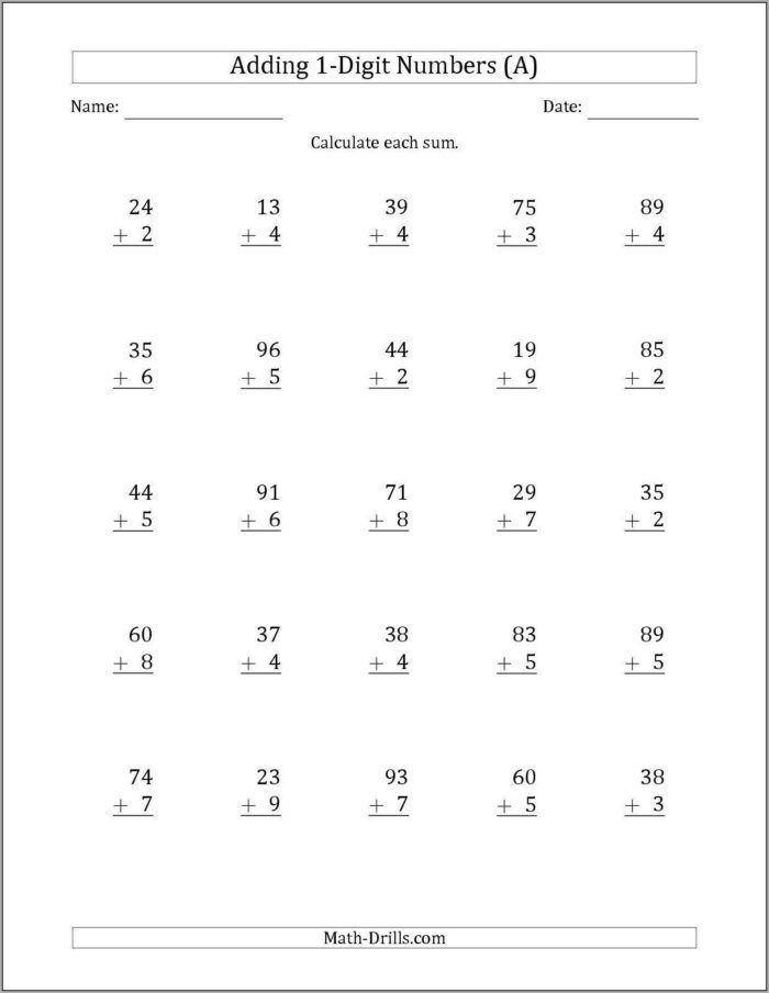 First Grade Number Line Addition Worksheet