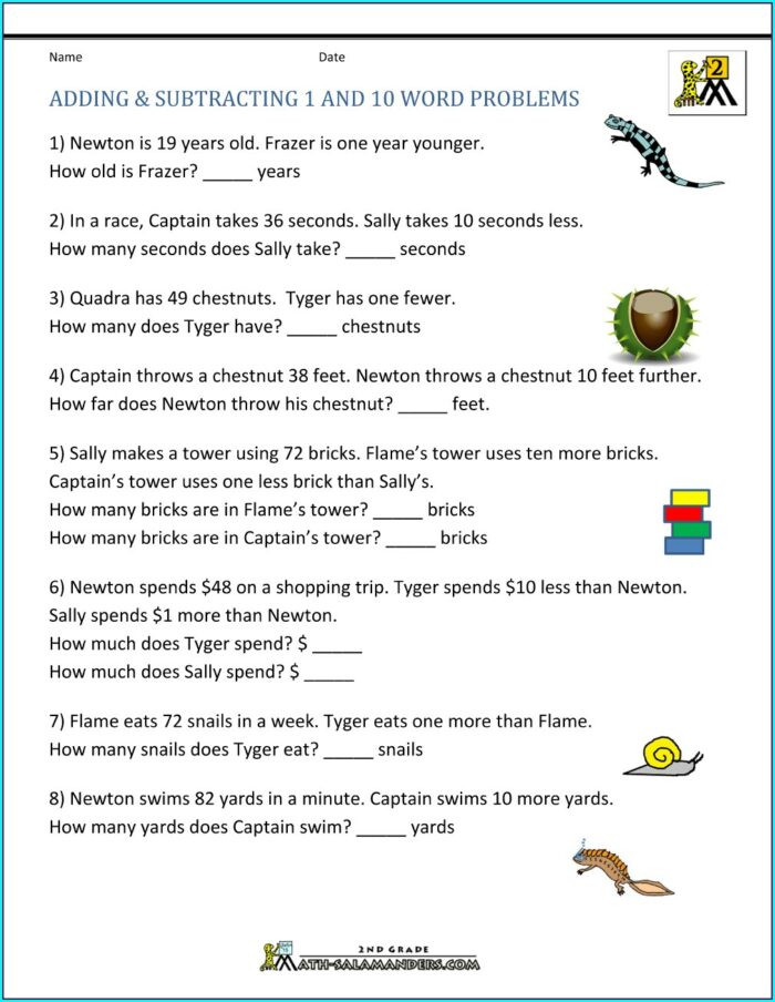 Grade 2 Math Worksheets Word Problem Solving
