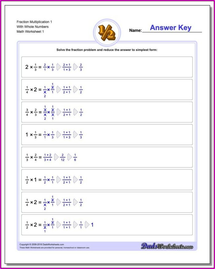 Multiplying Fractions Practice Worksheet With Answers