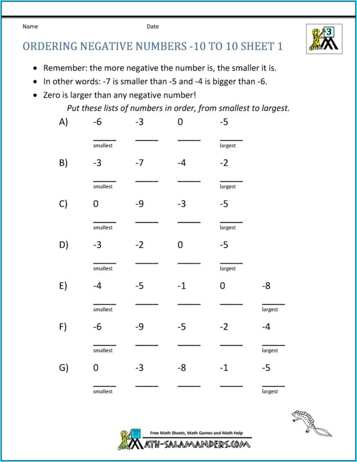 Negative Number Worksheet Year 5