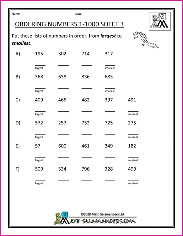 Ordering Numbers Worksheet Generator