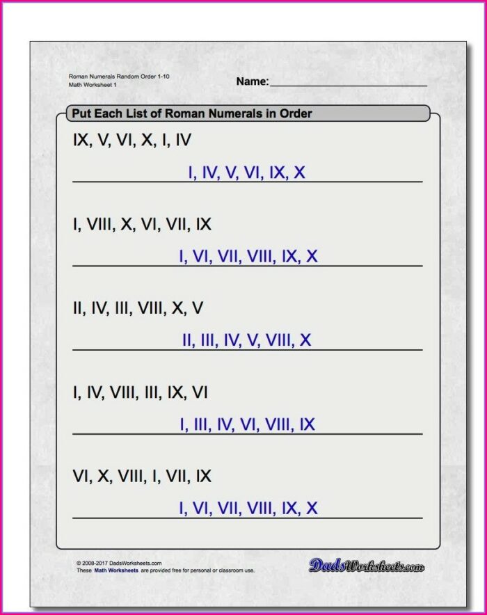 Ordering Random Numbers Worksheet