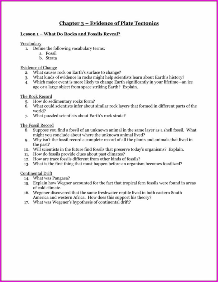 Plate Tectonics And The Fossil Record Worksheet