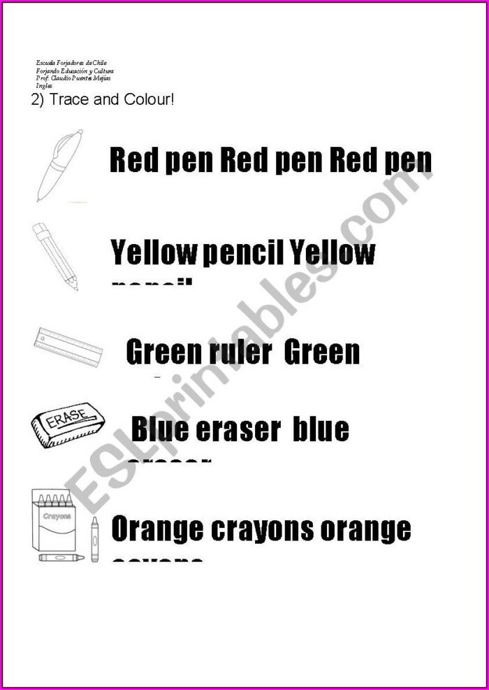 School Objects Tracing Worksheet