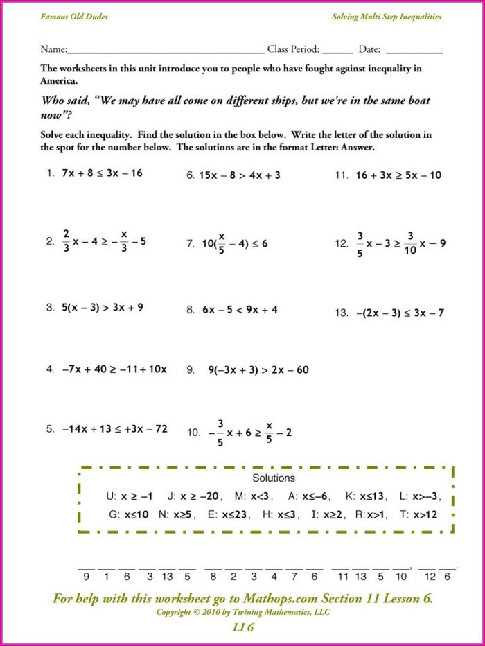 Solving And Graphing One Step Inequalities Worksheet