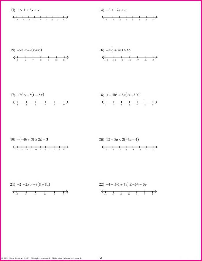 Solving One And Two Step Inequalities Worksheet Answers
