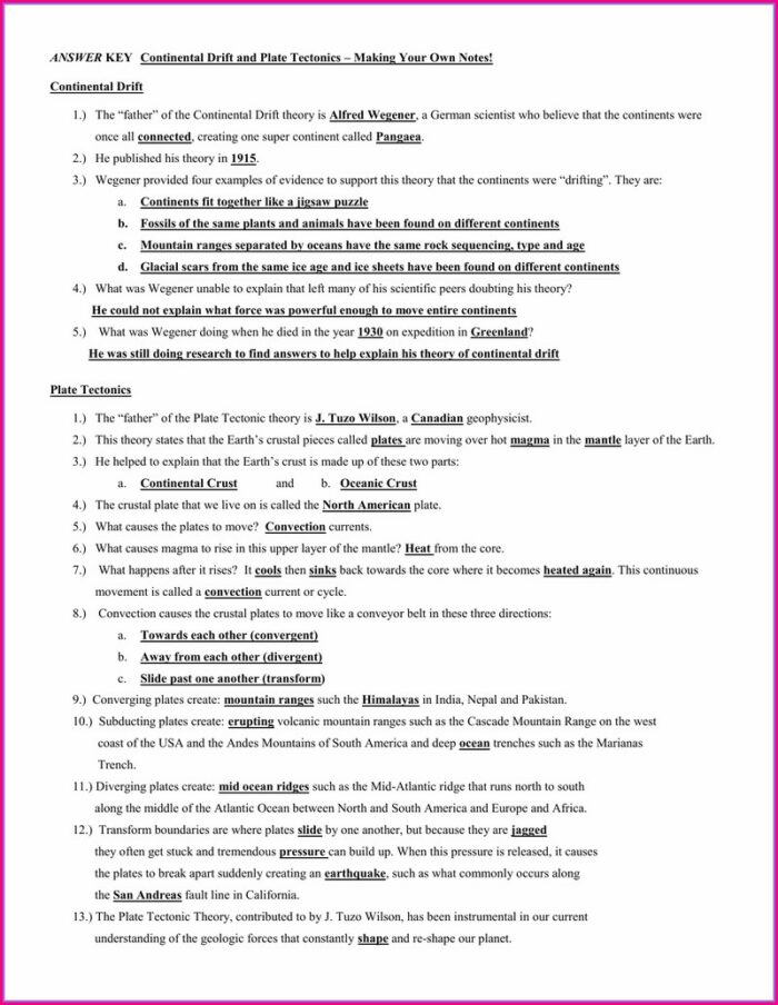 Theory Of Plate Tectonics Worksheet Pdf