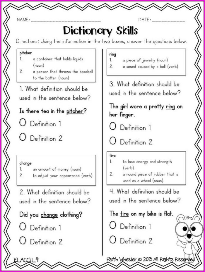 Using A Dictionary 3rd Grade Worksheet