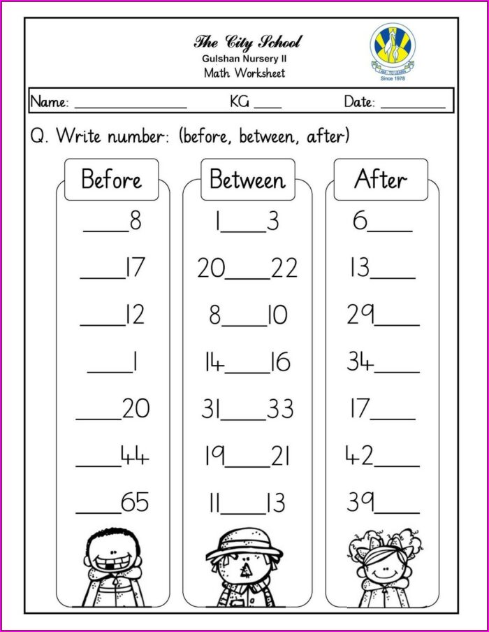 Worksheet Numbers Before And After