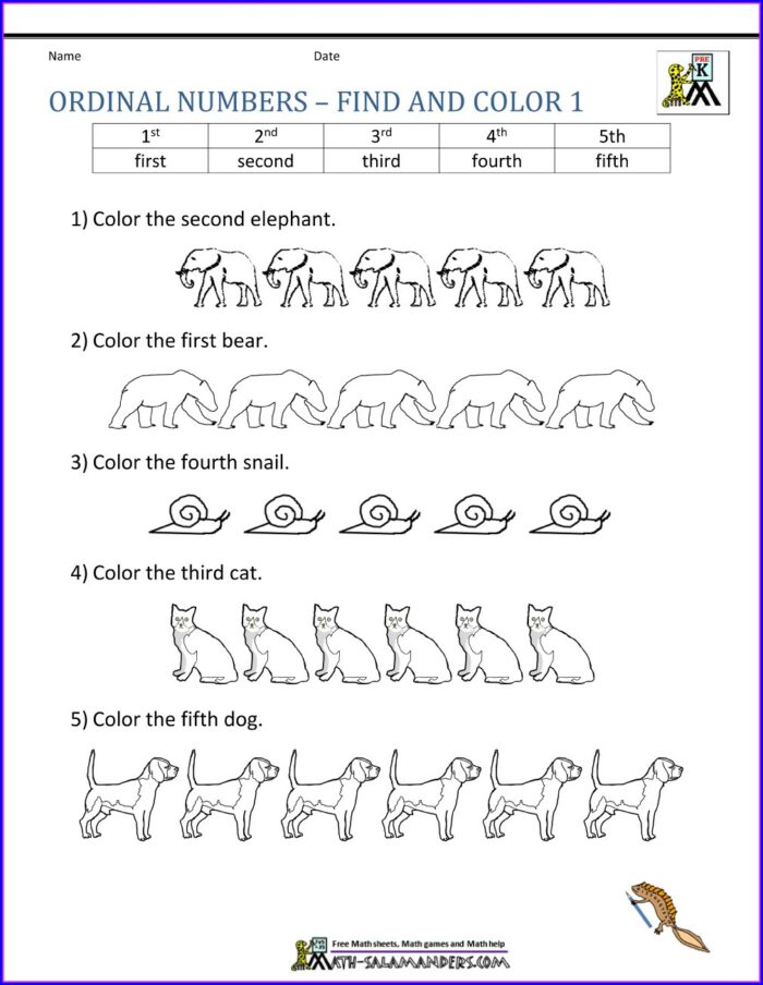 Worksheet On Ordinal Numbers For Class 1