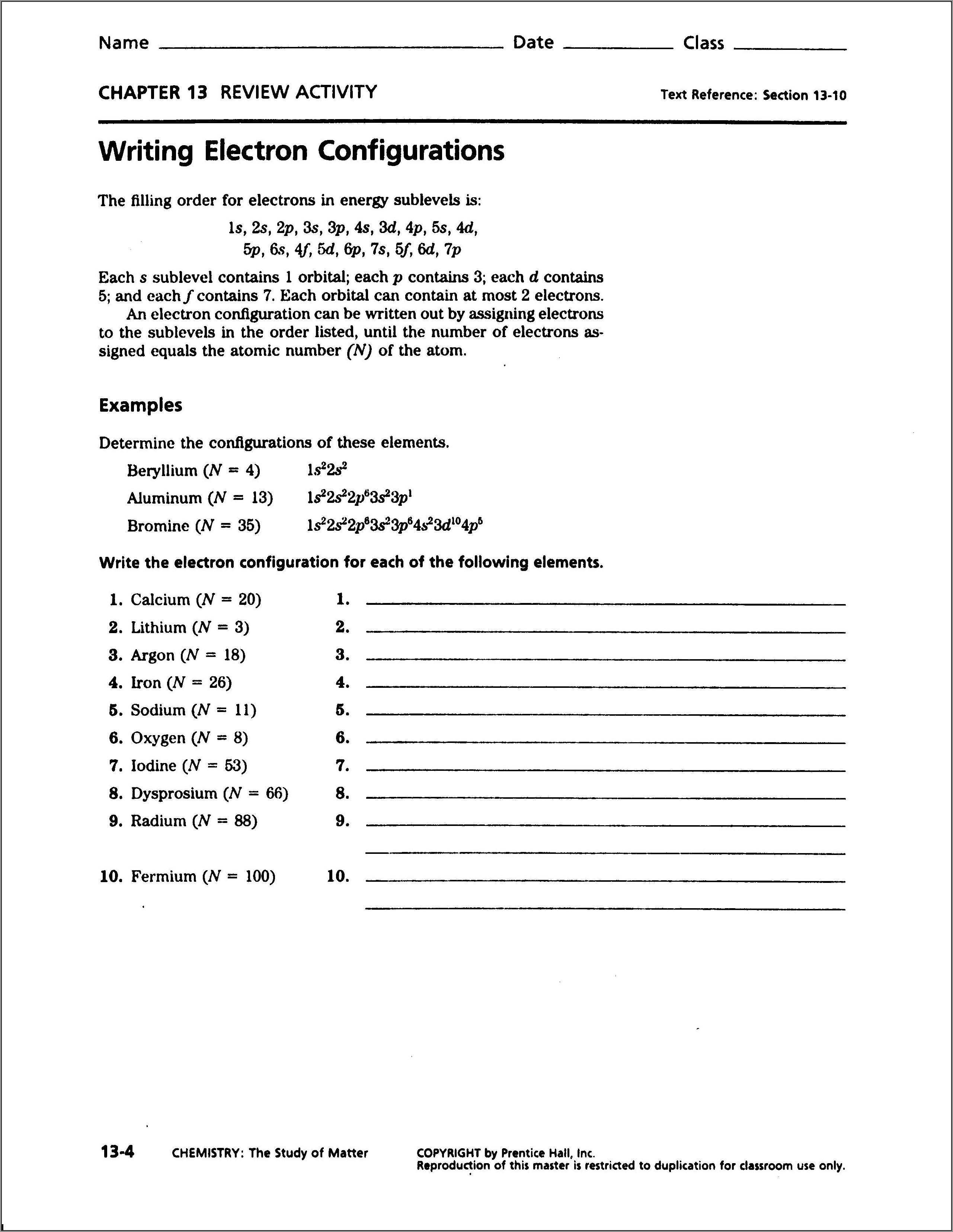 Writing Electron Configuration Worksheet Pdf