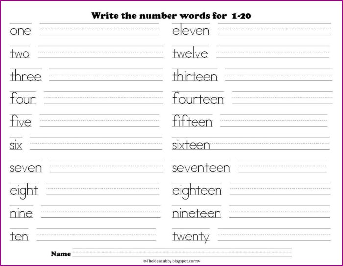 Writing Numbers In English Worksheet Pdf