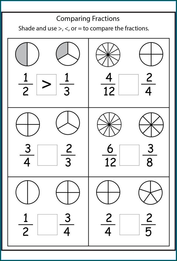 Compare Fractions With Same Denominator Worksheet