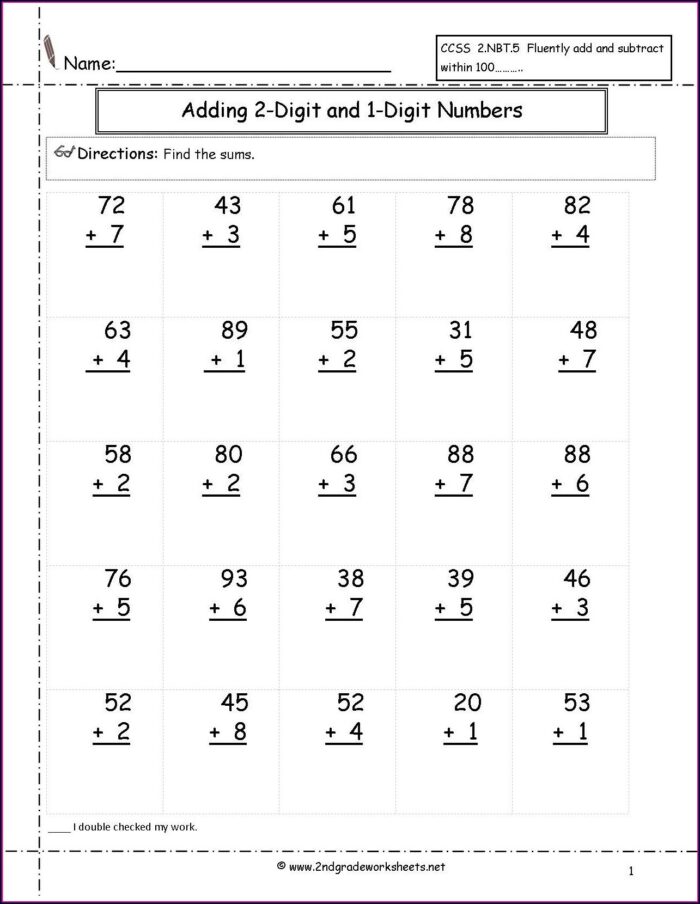 First Grade Adding 2 Digit Numbers Worksheet