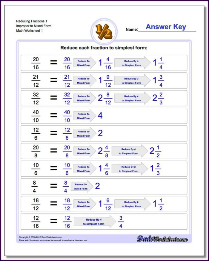 Fractions In Simplest Form Worksheet 4th Grade