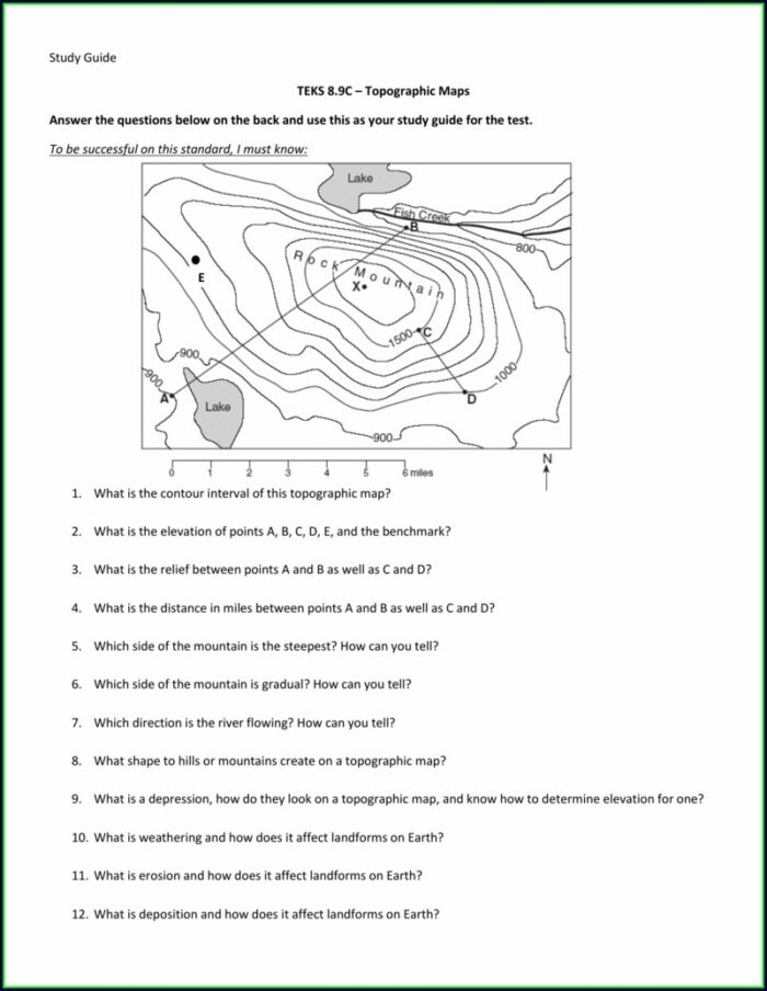 Topographic Map Worksheet Answers Key