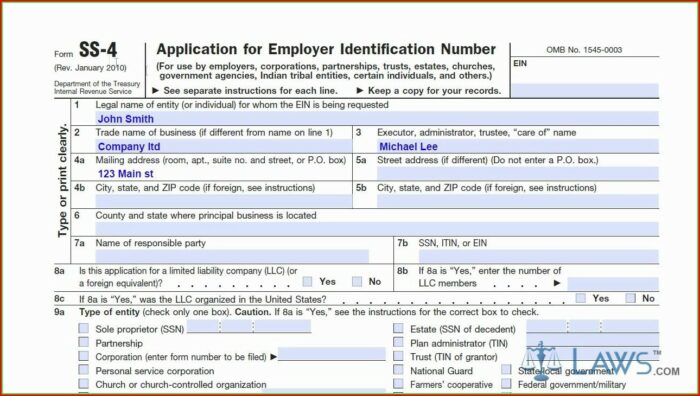 Application For Ein Number Form