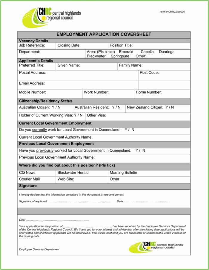 Job Application Form Template Word