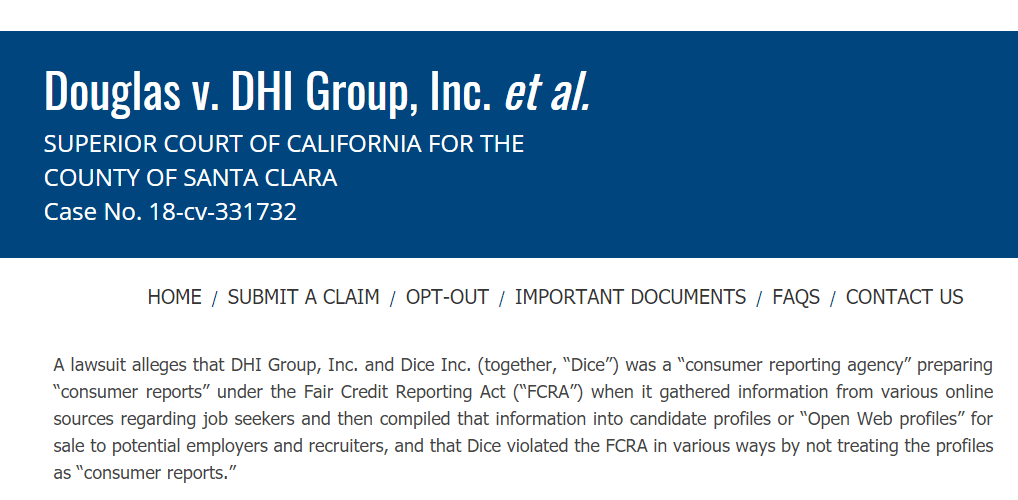 Class Action Settlement For Dice Job
