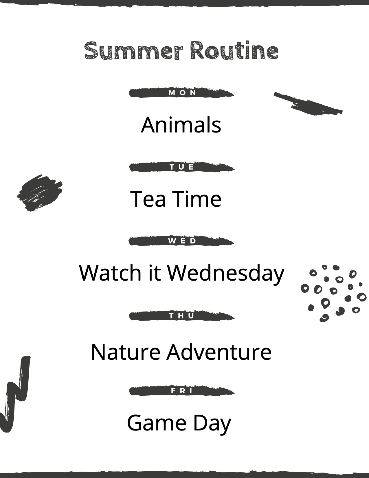 Easy Summer Routine Chart