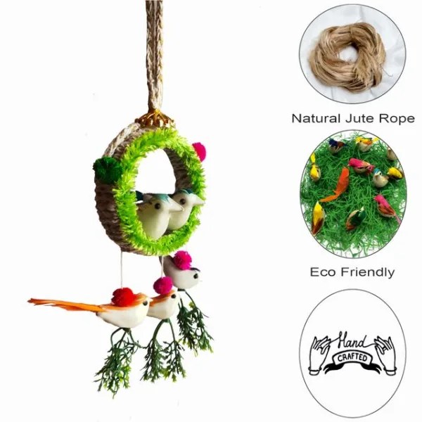 Wall Hanging Home Décor Artificial Bird Nest for Balcony and Garden Pack of 2 (Green) The