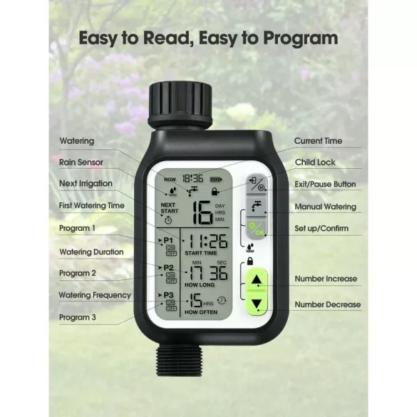 Homitt Programmable Water Timer Digital Water Irrigation Timer with