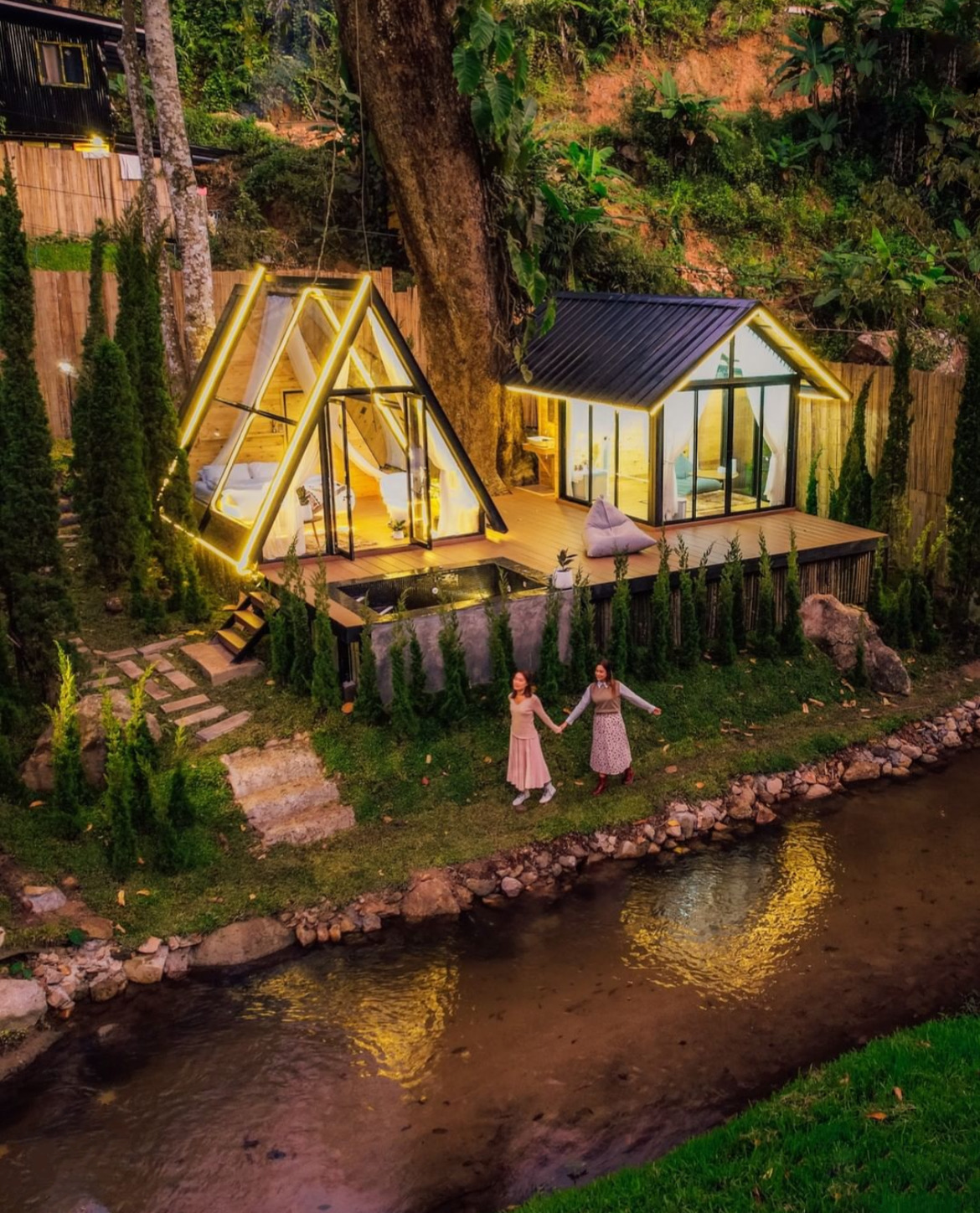 Morning Star Glamping Has AllWhite, AllGlass & AllWood Triangle Huts