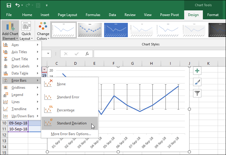 Create a chart for the average and standard deviation in Excel