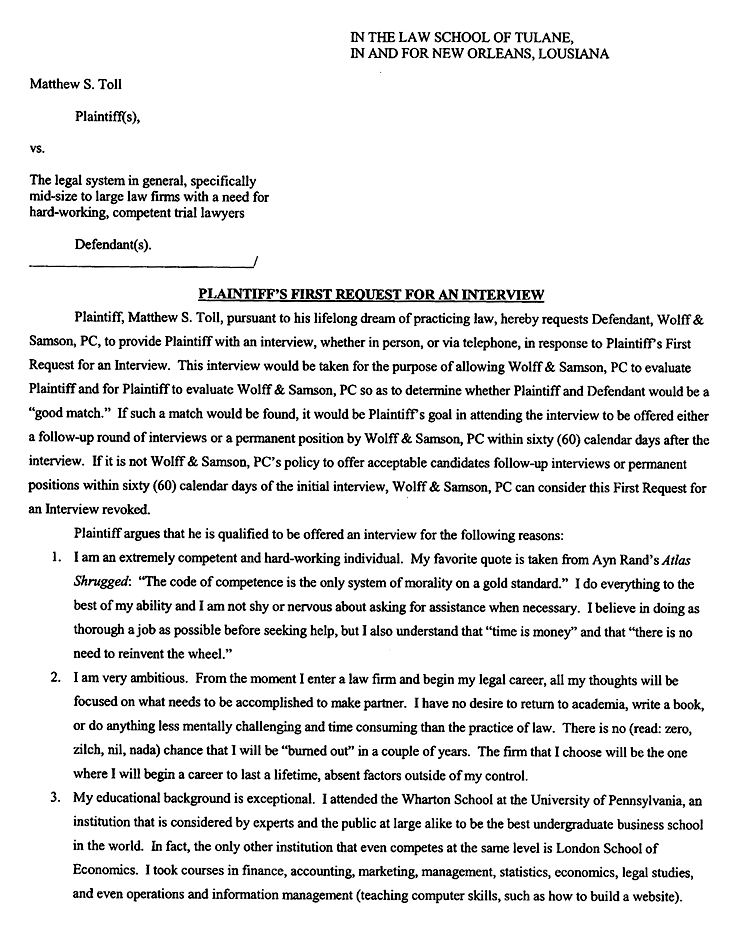 Law Student's Unique Job Pitch The Smoking Gun