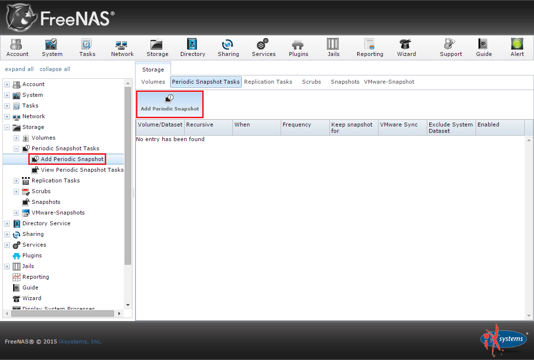 Schedule periodic snapshots of a ZFS volume with FreeNAS