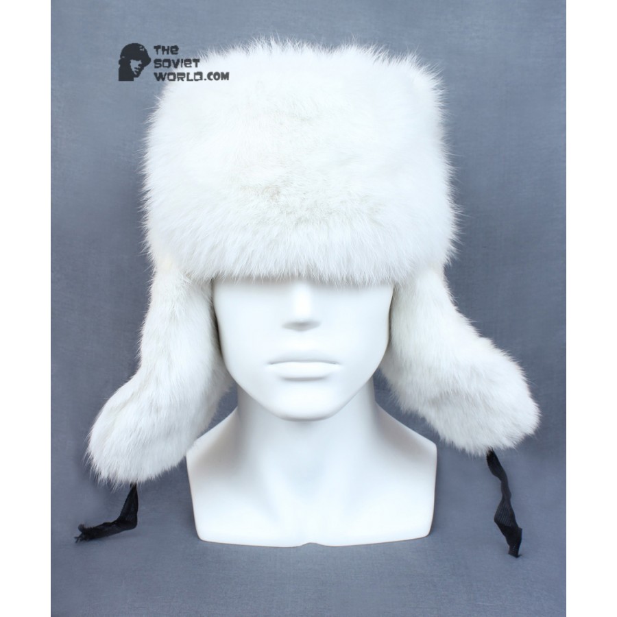 Russian / Soviet original vintage White Rabbit fur winter hat Ushanka