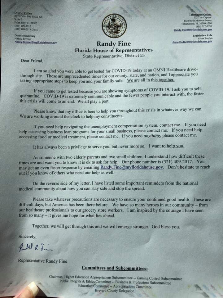 Covid19 Testing Site Promoted by Randy Fine Has More 'Invalid' Test