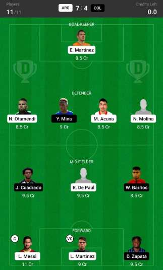 Arg Vs Col Dream11 Team Prediction Argentina Vs Colombia Semi Final 2 Copa America 2021 Fantasy Football Tips Preview Playing 11 Captain The Sportsgrail