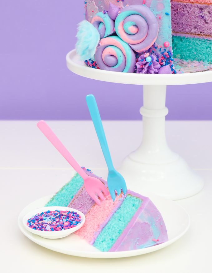 Easy + Swiss Buttercream Cotton Candy Cake