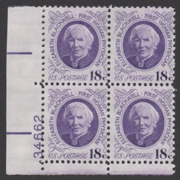 Scott 1399 "DR ELIZABETH BLACKWELL1ST WOMAN DR." MNH PLATE BLOCK (4