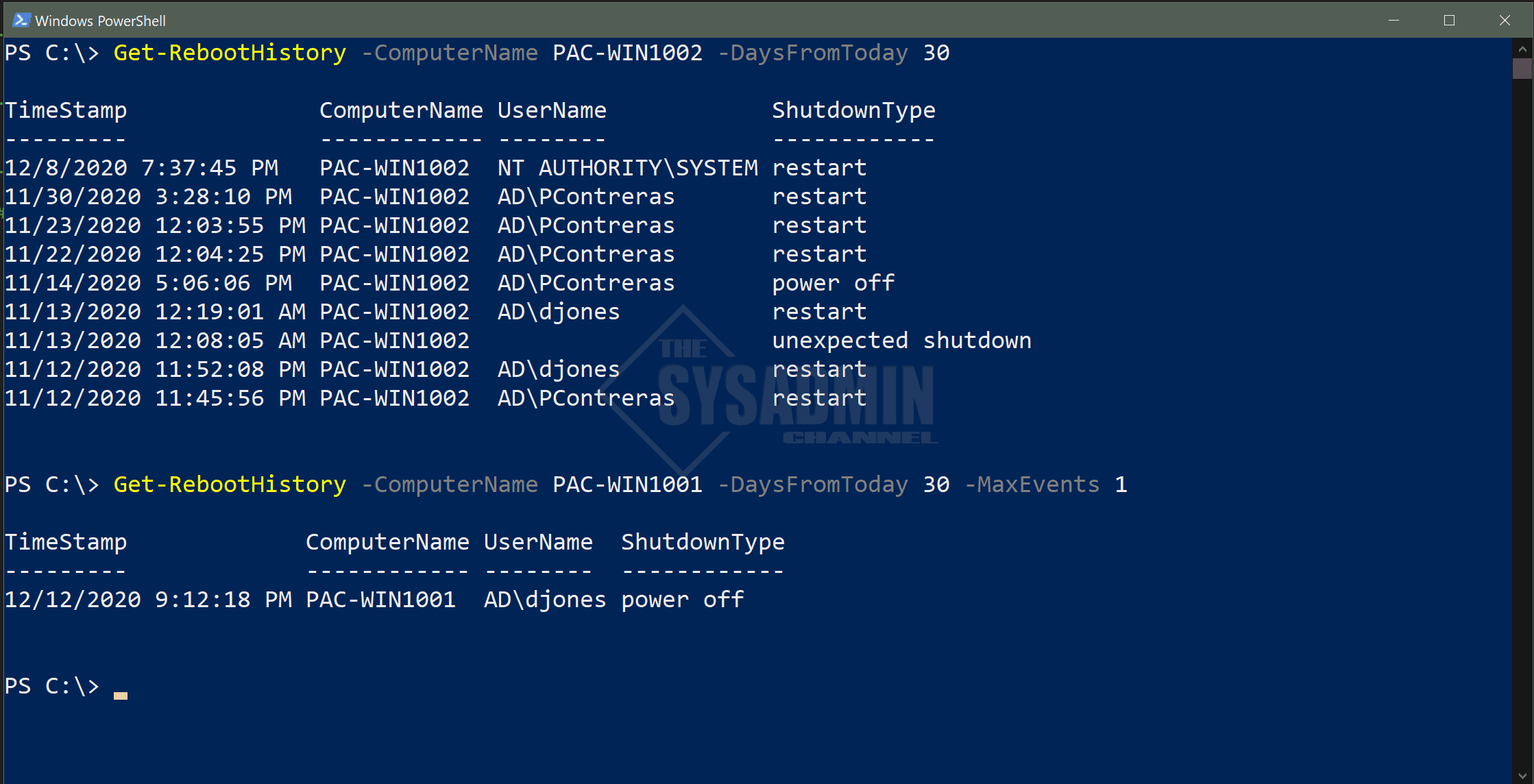 Get Reboot History Using Powershell the Sysadmin Channel