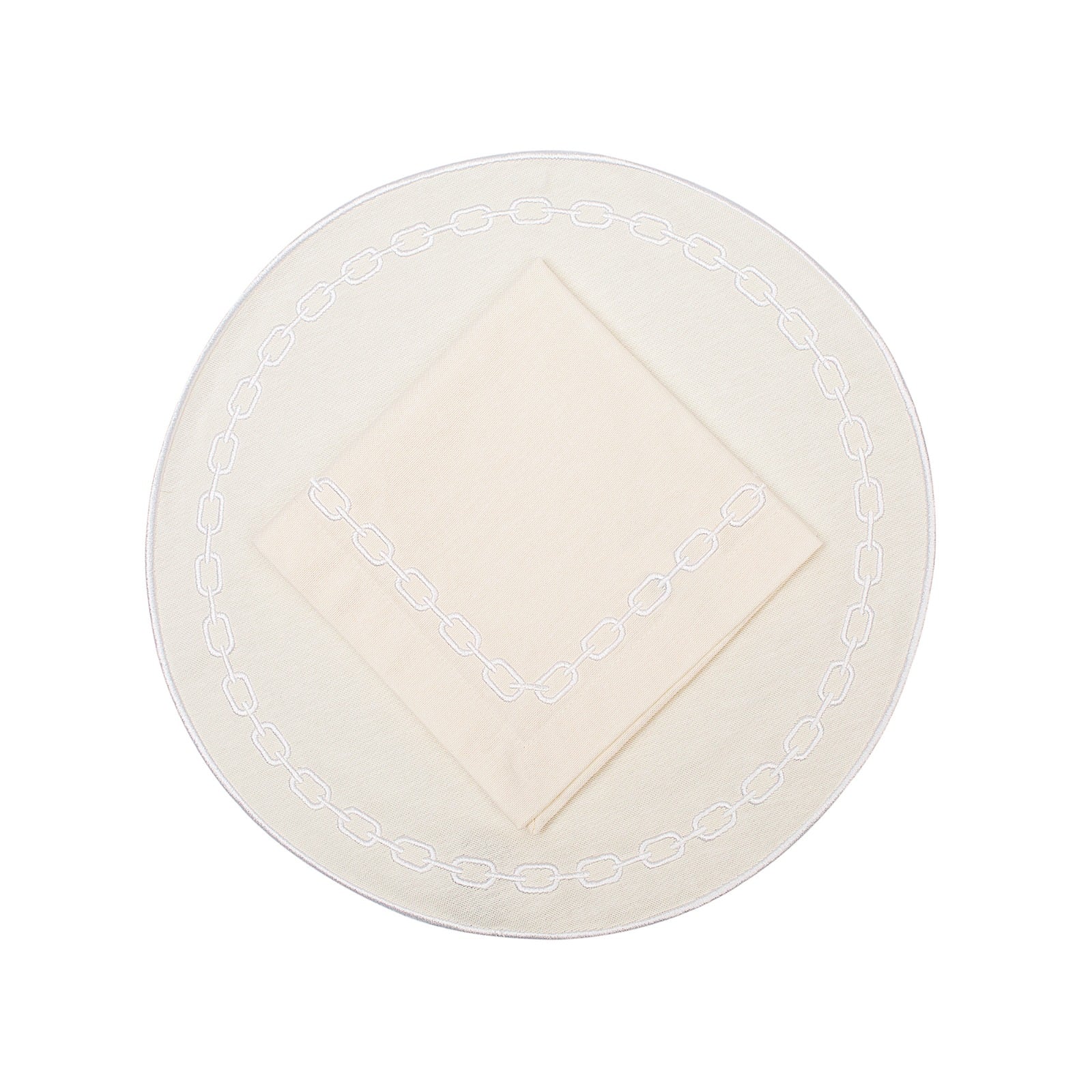 Chainlink placemat and napkin setCream with white embroidery The