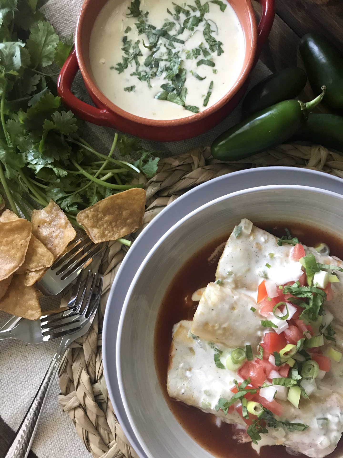 Chile Relleno Enchiladas with Jalapeno Garlic Queso Sauce The Table