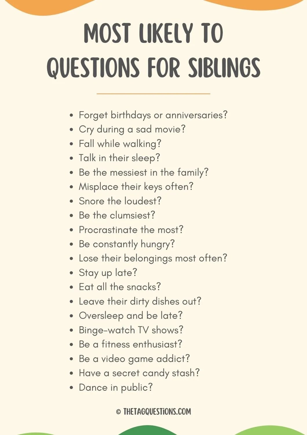 200+ Funny Who's Most Likely To Questions for Siblings