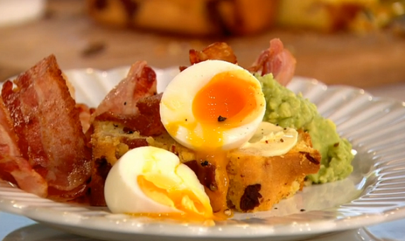 John Torode bacon cornbread with boiled eggs brunch recipe on This