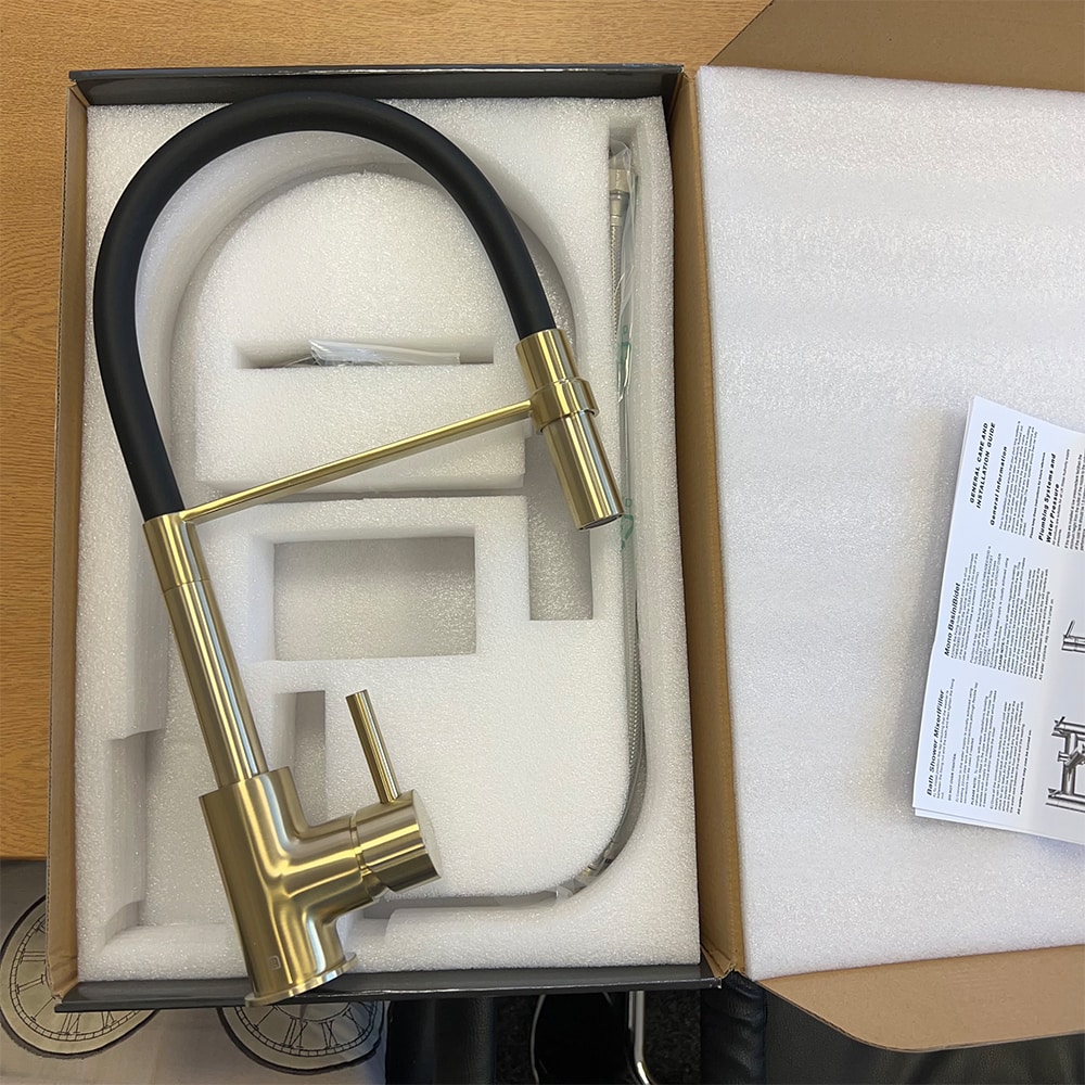 Vibrance Tube Kitchen Mixer in Brushed Brass and Black The Tap