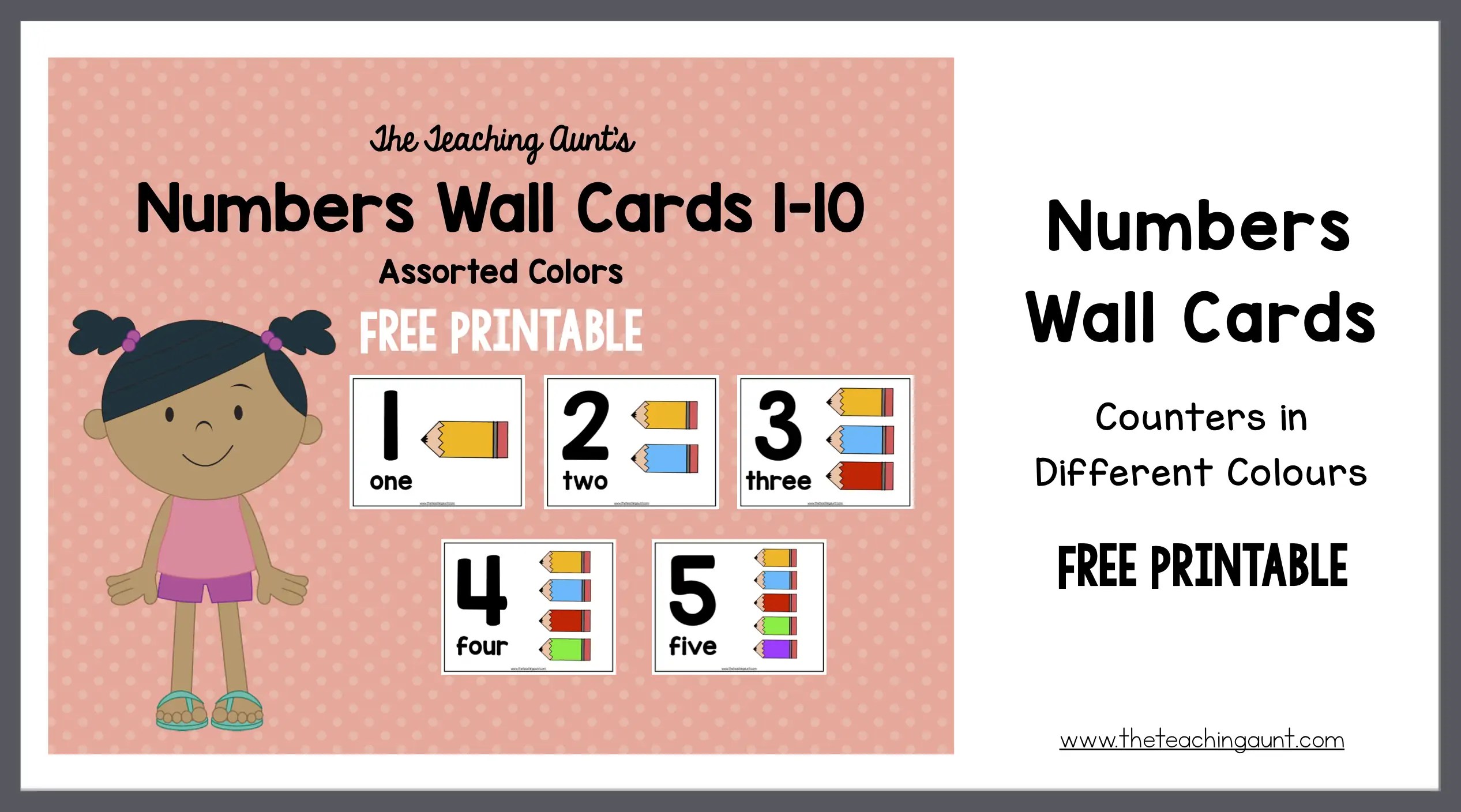 Number Wall Cards for Preschoolers with Colorful Pencil Counters The Teaching Aunt