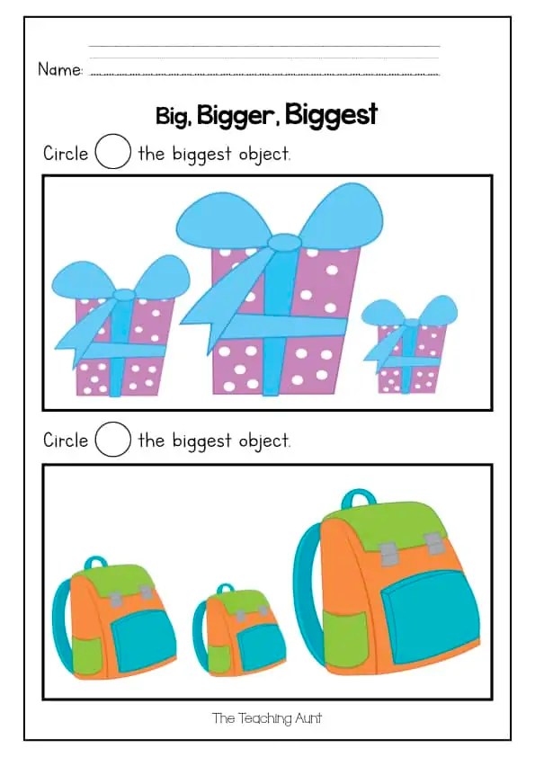 Big, Bigger, Biggest Free Printable The Teaching Aunt