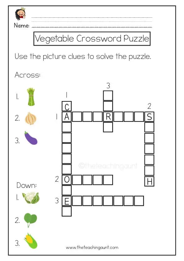 VegetableThemed Worksheets for Kindergarten The Teaching Aunt